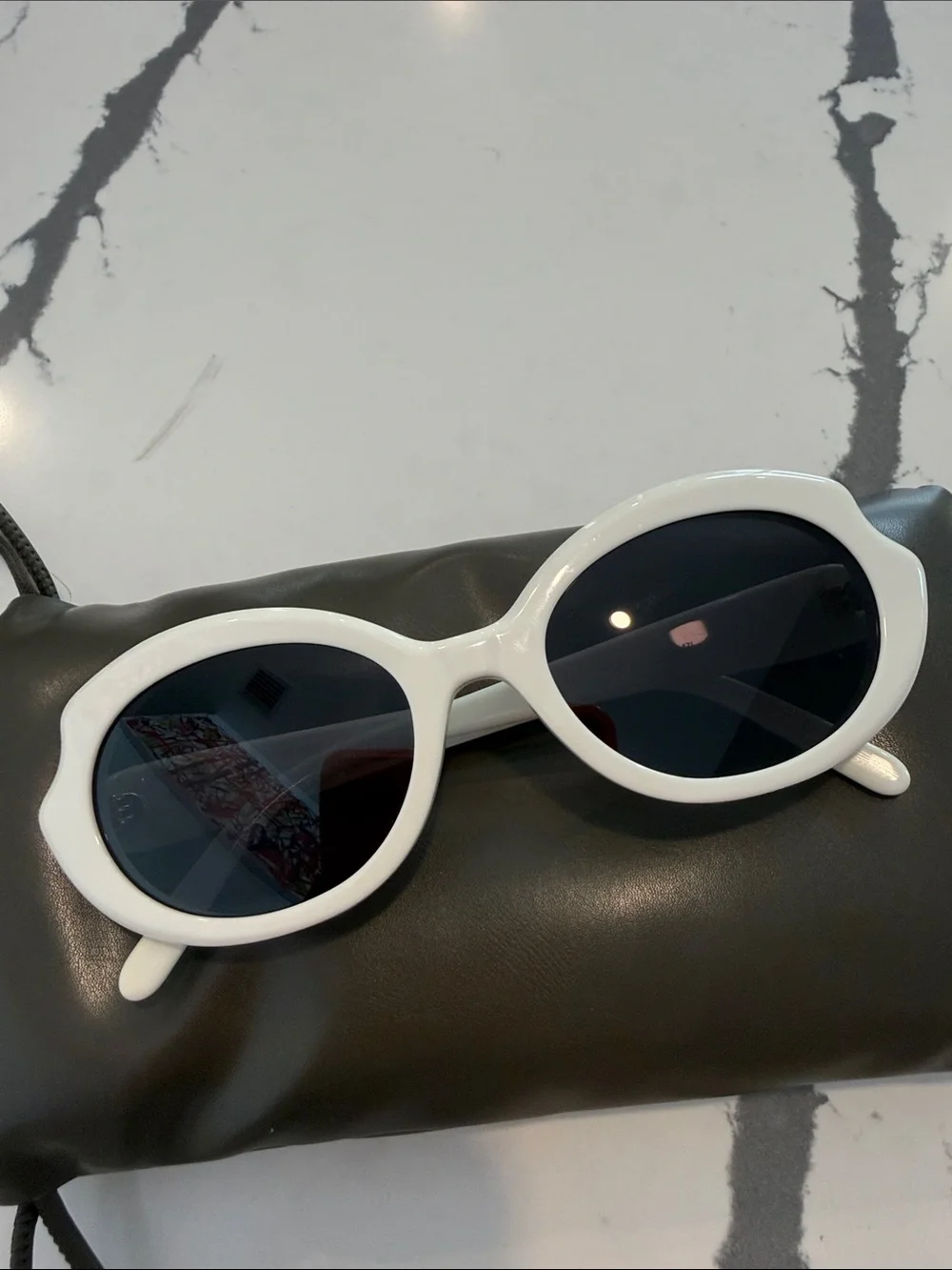 Loewe White Oval Sunglasses with Black Lenses